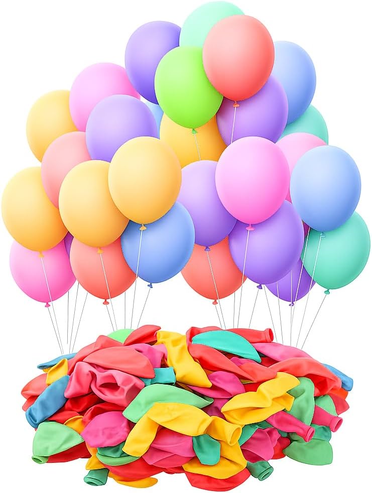 Rainbow latex party balloons, from the Amazon listing