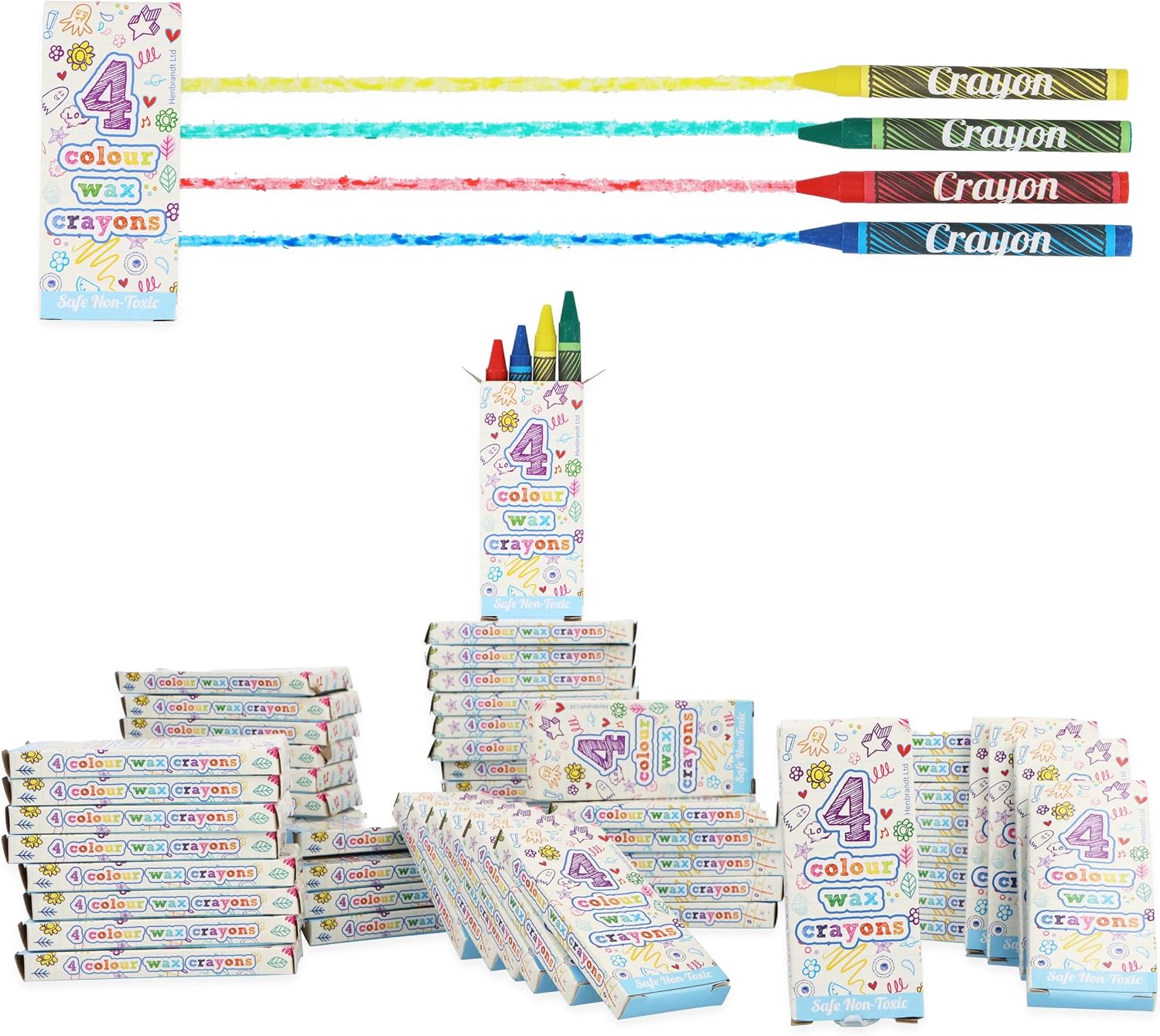 Mini wax crayon boxes, four colours, from the Amazon listing